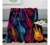 NGGADIWEG stampa 3D Neon guitar design coperta per tutte le stagioni microfibra biancheria da letto non perde pelo coperta versatile per regali per ogni occasione Electric rock 70×80inch(180x200cm)