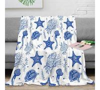 NGGADIWEG stampa 3D Ocean life patt coperta da pisolino microfibra biancheria da letto calda plaid da pisolino morbido per pause studio studentesche Blue sea-themed desi 60x80inch(150x200cm)