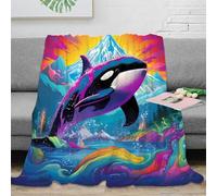 NGGADIWEG stampa 3D Orca whale plaid da divano microfibra biancheria da letto non perde pelo coperta da divano morbida per regali per la casa Vibrant psychedelic arte 50x60inch(127x152cm)