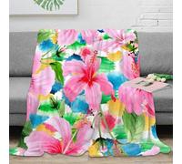 NGGADIWEG stampa 3D Pink Hibiscus coperta microfibra biancheria da letto morbida e calda plaid compatto anti-pilling per studenti universitari Watercolor Floral Pattern 40x50inch(100x130cm)