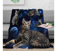 NGGADIWEG stampa 3D Space cats floating coperta da pisolino microfibra biancheria da letto non perde pelo plaid da pisolino caldo per studenti in pausa studio Cosmic tabby 60x80inch(150x200cm)