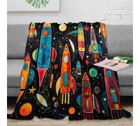 NGGADIWEG stampa 3D Space rockets coperta da divano microfibra biancheria da letto lavabile coperta da salotto anti-pilling per regali per il soggiorno Colorful cartone animato 70×80inch(180x200cm)