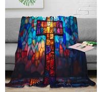 NGGADIWEG stampa 3D Stained glass cross coperta da camera da letto microfibra biancheria da letto lavabile coperta da letto anti-pilling per giovani in camera Religious arte 80×90inch(200x230cm)