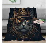 NGGADIWEG stampa 3D Steampunk cat coperta da salotto microfibra biancheria da letto anti-pilling plaid da salotto caldo per giovani in soggiorno vintage mechanical arte 70×80inch(180x200cm)