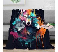 NGGADIWEG stampa 3D Wolf arte Print coperta in pile microfibra biancheria da letto non perde pelo coperta da letto calda per regali per la famiglia Colorful Animal Design 70×80inch(180x200cm)