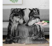 NGGADIWEG stampa 3D Wolf ritratto coperta in pile microfibra biancheria da letto morbida e calda plaid versatile anti-pilling per regali di ogni occasione Black and 50x60inch(127x152cm)