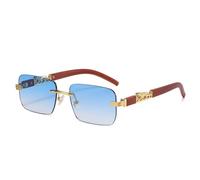 Ngifreioo -Small Rectangle Senza Bordo da Sole Uomini Occhiali da Sole Leopardi di Lusso per Occhiali Vintage, c2gold Blu, Dimensione unitaria