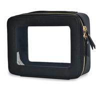 NGIL Beauty case da viaggio in ecopelle trasparente, organizer per trucchi da donna, con finestra trasparente e cerniera dorata, essenziale per viaggi su strada, cura della pelle, elementi essenziali