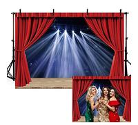 NGNVKDID 7x5ft Theater Stage Backdrop Red Curtains Interior Spotlights Photography Background Stage Wooden Floor Festival Celebration Backdrop Children Baby Adults Portraits Photo Studio Video Props