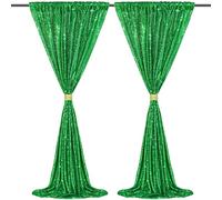 NGNVKDID White Sequin Backdrop Curtains - 2 Pieces 2FTx8FT Glitter Background Drapes Party Backdops for Wedding Stage Photography Decorations(Dark Green)