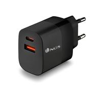 NGS Bud 45 W - Caricatore da parete ultra veloce con 2 porte USB-C(PD & PPS 45 W) USB-A (QC 3.0 18 W) compatto e portatile per smartphone tablet portatili Materiali GAN ignifughi Ricarica simultanea