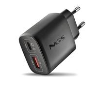 NGS EON 45W Black - Caricatore da Parete Ultra-Rapido con 2 Porte USB-C (PD & PPS 45W) e USB-A (QC 3.0 18W) - Ricarica Simultanea per Smartphone, Tablet e Laptop - Tecnologia GaN Ignifuga
