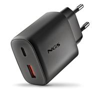 NGS ERA 45 W Black - Caricatore GAN 45 W con USB-C (PD & PPS) e USB-A Quick Charge 3.0, doppia porta, ricarica rapida intelligente, compatto e portatile, compatibile con smartphone, tablet e notebook