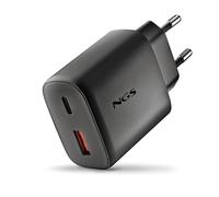 NGS ERA 45 W Black - Caricatore GAN 45 W con USB-C (PD & PPS) e USB-A Quick Charge 3.0, doppia porta, ricarica rapida intelligente, compatto e portatile, compatibile con smartphone, tablet e notebook