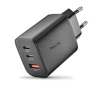 NGS ERA 65 W Black - Caricatore GAN 65 W con 2 USB-C (PD & PPS) e USB-A QC 3.0, ricarica rapida intelligente, doppia e tripla porta, compatto e portatile, compatibile con smartphone, tablet e notebook