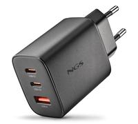 NGS ERA 65 W Black - Caricatore GAN 65 W con 2 USB-C (PD & PPS) e USB-A QC 3.0, ricarica rapida intelligente, doppia e tripla porta, compatto e portatile, compatibile con smartphone, tablet e notebook