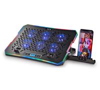 NGS Hero Stand - Base di raffreddamento per laptop, 6 ventole silenziose, display LCD, RGB, altezza regolabile, 2 porte USB, supporto per smartphone, antiscivolo, 2400 RPM
