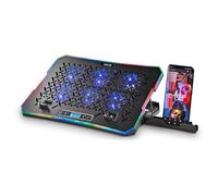 NGS Hero Stand - Base di raffreddamento per laptop, 6 ventole silenziose, display LCD, RGB, altezza regolabile, 2 porte USB, supporto per smartphone, antiscivolo, 2400 RPM