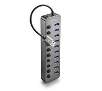 NGS IHUB 10 - Hub USB 3.0 a 10 Porte con Interruttori Indipendenti, Velocità di Trasferimento 5 Gbps, Alimentatore 12V/4A, Compatibile con PC/Mac, Design Compatto, Plug and Play