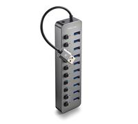 NGS IHUB 10 - Hub USB 3.0 a 10 Porte con Interruttori Indipendenti, Velocità di Trasferimento 5 Gbps, Alimentatore 12V/4A, Compatibile con PC/Mac, Design Compatto, Plug and Play