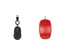 NGS SIN BLACK Mouse Ottico 1000dpi con Cavo Retrattile USB, Mouse per Computer o Laptop con 2 Pulsanti & FLAME RED Mouse Ottico 1000dpi con Cavo USB, Mouse per Computer o Laptop con 3 Pulsanti