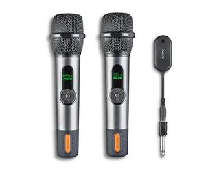 NGS Singer Star Duo - Pacchetto 2 microfoni wireless dinamici 2,4 GHz, autonomia 30 h, controllo volume ed eco, indicatore batteria, jack 3,5 mm e 6,3 mm, Karaoke ed eventi