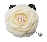 NhanDo Handmade - Spilla a forma di camelia, in tessuto di seta, 8,5 cm, colore bianco sporco, per donne e uomini, spilla floreale per matrimoni, feste, abiti e sciarpe, idee regalo per San Valentino