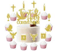 NHCMDSB Decorazione per Torta di Comunione,Decorazione Torta Prima Comunione Decorazione Torta Comunione Glitterata Via Crucis Decorazione Torta Calice Santa Comunione, Battesimo-12Pcs