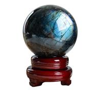 NHDVDVAV 1.96"(5cm), Sfera di Cristallo di Labradorite con Supporto in Legno, Sfera di Cristallo Naturale per l'energia dei Chakra Reiki, Statuetta di Pietra curativa, Decorazione per la casa, Regali