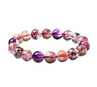 NHDVDVAV Bracciale in Cristallo Naturale Super Seven, Bracciale Elastico Fatto a Mano, Braccialetti con Perle Rotonde di Ametista e Pietre preziose per Donne e Uomini, Ideale per Tutte Le Feste