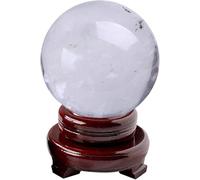 NHDVDVAV Sfera di Cristallo di Quarzo ialino con Supporto in Legno,Scultura di Sfera di Cristallo Naturale,Decorazione per la Famiglia, cartomante, Feng Shui, Stregoneria,Decorazioni da Strega,7cm