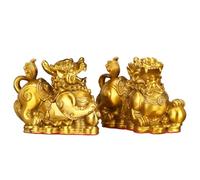 NHDVDVAV Una Coppia di Statue Feng Shui Pi Yao in Ottone, sculture di Animali da Collezione, Statuette Pixiu in Oro, Ornamenti Feng Shui per prosperità, ricchezza e buona Fortuna,10.5 * 4.5 * 8.5cm
