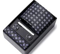 NHEISSCF Cravatte da Uomo, Cravatte da Uomo con Fazzoletto Taschino, Gemelli, fermacravatta, Cravatta e in Confezione Regalo