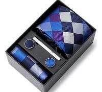 NHEISSCF Cravatte da Uomo, Set di Cravatte da Uomo, Cravatta in Seta, fazzoletti Taschino, fermacravatta, Gemelli for, Confezione Regalo