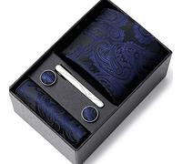 NHEISSCF Cravatte da Uomo, Set Regalo da Uomo con Cravatte in Seta, fazzoletti Taschino, fermacravatte e Gemelli for