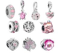 Nhemeylp 10 Ciondoli Distanziatori Rosa per Bracciali, Gioielli Regalo per Mamma, Ragazze, Adolescenti e Familiari