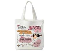 Nhemeylp Christian, borsa tote in tela riutilizzabile con stampa fronte/retro, con versi della Bibbia, regalo cristiano per donne, lei, mamma, moglie, fidanzata, sorelle, migliori amiche, 40 x 35 cm