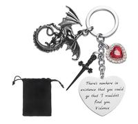 Nhemeylp Fourth Merch Wing Dragon Portachiavi con spada e cuore rosso, portachiavi 4th Wing Dragon regalo per amanti dei libri per fan ragazze adolescenti, argento, 12x10x1cm