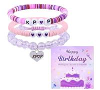 Nhemeylp Set di 3 braccialetti Kpop, braccialetti con perline a forma di cacciatore di demoni con biglietto di auguri, braccialetti elasticizzati impilabili, set regalo per donne e ragazze, compleanni
