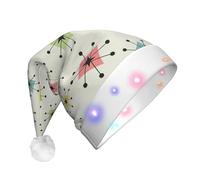 NHGJnk Atomic Stars Retro Pattern Print Adulto Peluche Led Cappello di Natale, Cappello di Babbo Natale illuminato con bordo morbido per la celebrazione di Natale