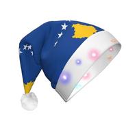 NHGJnk Bandiera del Kosovo Stampa Adulto Peluche Led Cappello di Natale, Illuminato Cappello di Santa Con Bordo Morbido Per La Celebrazione Di Natale