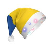 NHGJnk Bandiera dell'Ucraina Stampa Adulto Peluche Led Cappello di Natale, Illuminato Santa Cap Con Bordo Morbido Per La Celebrazione Di Natale