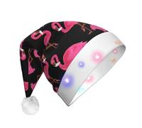 NHGJnk Bella Rosa Flamingos Stampa Adulto Peluche Led Cappello di Natale, Illuminato Santa Cap Con Bordo Morbido Per La Celebrazione di Natale
