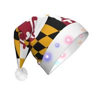 NHGJnk Cappello di Natale con stampa della bandiera dello stato del Maryland, cappello di Babbo Natale illuminato con bordo morbido per la celebrazione di Natale