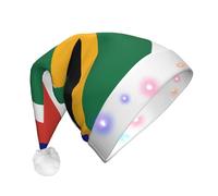 NHGJnk Cappello di Natale della peluche adulto della stampa della bandiera sudafricana, cappello di Babbo Natale illuminato con la disposizione morbida per la celebrazione di Natale