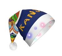 NHGJnk Cappello di Natale della peluche della stampa della bandiera dello stato del Kansas, cappello di Babbo Natale illuminato con bordo morbido per la celebrazione di Natale