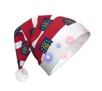 NHGJnk Cappello di Natale della peluche della stampa della bandiera dello stato della Georgia, cappello di Babbo Natale illuminato con bordo morbido per la celebrazione di Natale
