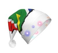 NHGJnk Cappello di Natale della peluche della stampa della mappa della bandiera del Sud Africa, cappello di Babbo Natale illuminato con bordo morbido per la celebrazione di Natale