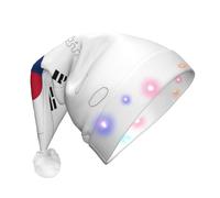 NHGJnk Cappello di Natale della peluche della stampa della mappa della bandiera della Repubblica della Corea, cappello di Babbo Natale illuminato con bordo morbido per la celebrazione di Natale