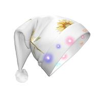NHGJnk Il cappello di Natale della peluche adulto della stampa del girasole che sboccia, cappello di Babbo Natale illuminato con la disposizione morbida per la celebrazione di Natale
